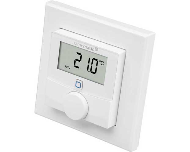 Draadloze thermostaten meten de temperatuur in de kamers en sturen de slimme schakelaars aan. De thermostaten zijn 'de baas' over de schakelaars en bepalen hoe de elektrische verwarming slim aangestuurd wordt.