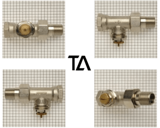 De M28 afsluiter adapter past op TA afsluiters. Dit zijn foto's van TA afsluiters. Het logo op de afsluiter is uitgeschreven in de letters "TA".