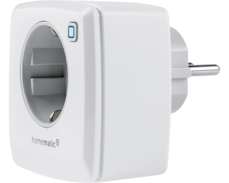 De Homematic IP stekkerschakelaar met energiemeter is eenvoudig in te steken in het stopcontact en schakelt elektrische verwarming, verlichting, TV-apparatuur en andere apparaten aan en uit.