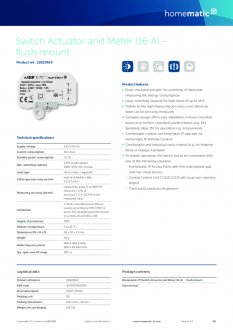 Datasheet van Homematic IP Inbouw schakel module 2750 Watt - met energiemeter