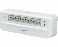 De Homematic IP proportionele zoneregelaar stuurt vloerverwarming en vloerkoeling aan per kamer, gevoed door een warmtepomp. Er kunnen meerdere zoneregelaars toegepast worden in een huis.